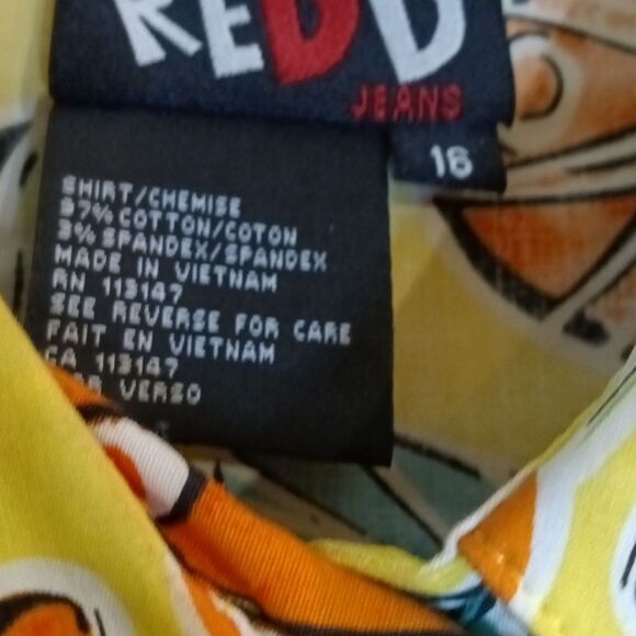 REDD Jeans Aloha Floral Yellow Leaf Art to Wear Button Down Women's Shirt 16 - Picture 3 of 4